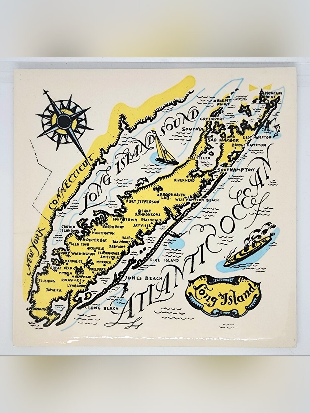 Vntg Porcelain Long Island Tile Trivet